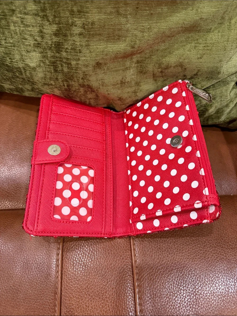 Disney Parks Loungefly Red Minnie Sequin Bow Backpack and Matching Wallet